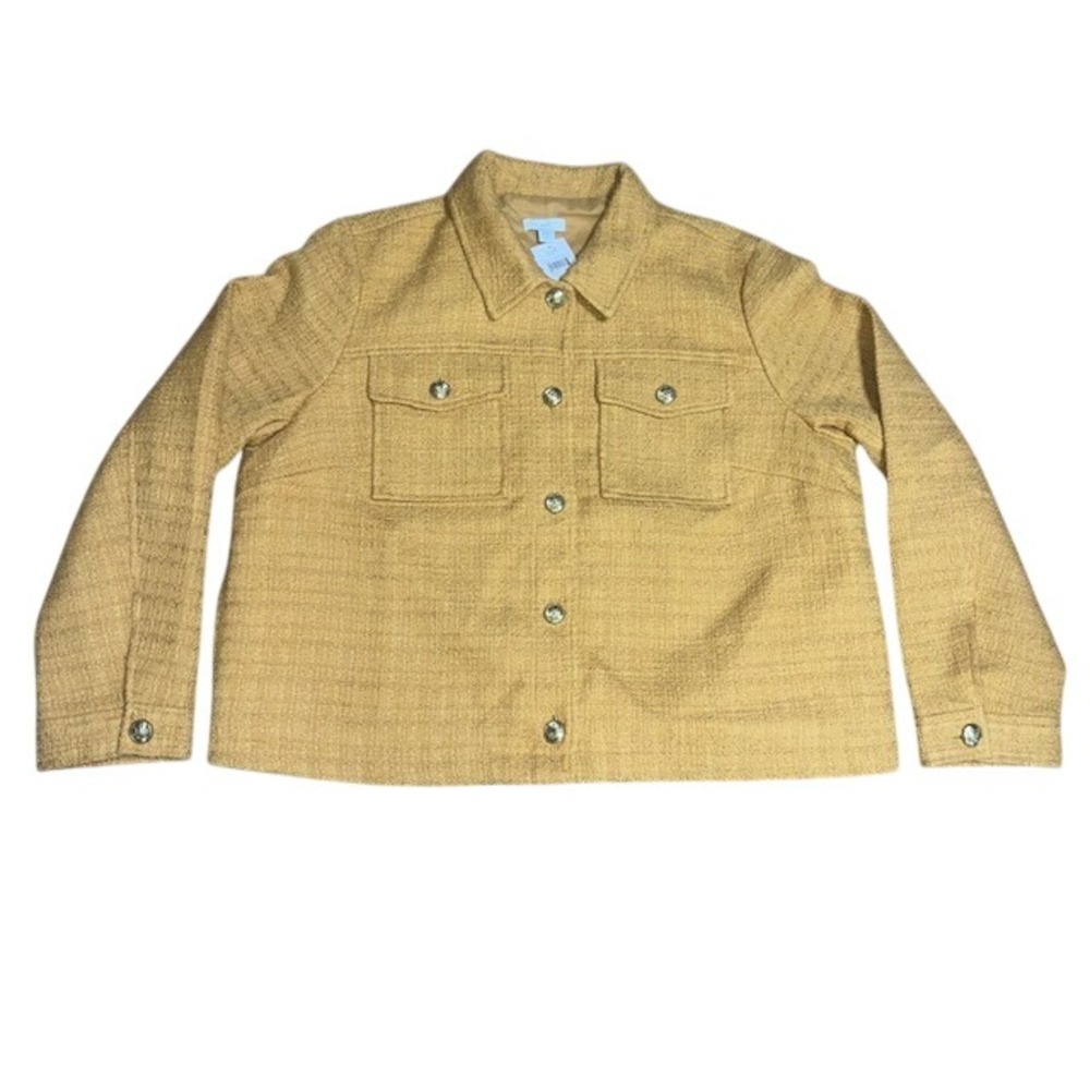 J. Jill Textured Tweed Button-Front Jacket Gold Honey Large Petite LP - Picture 4 of 12